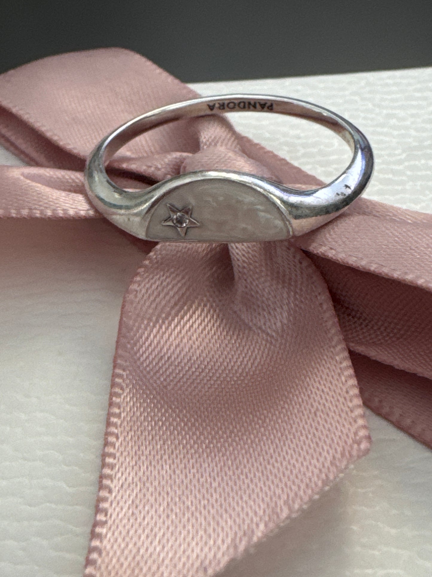 Genuine Pandora Pearl Moon Signet Ring 62