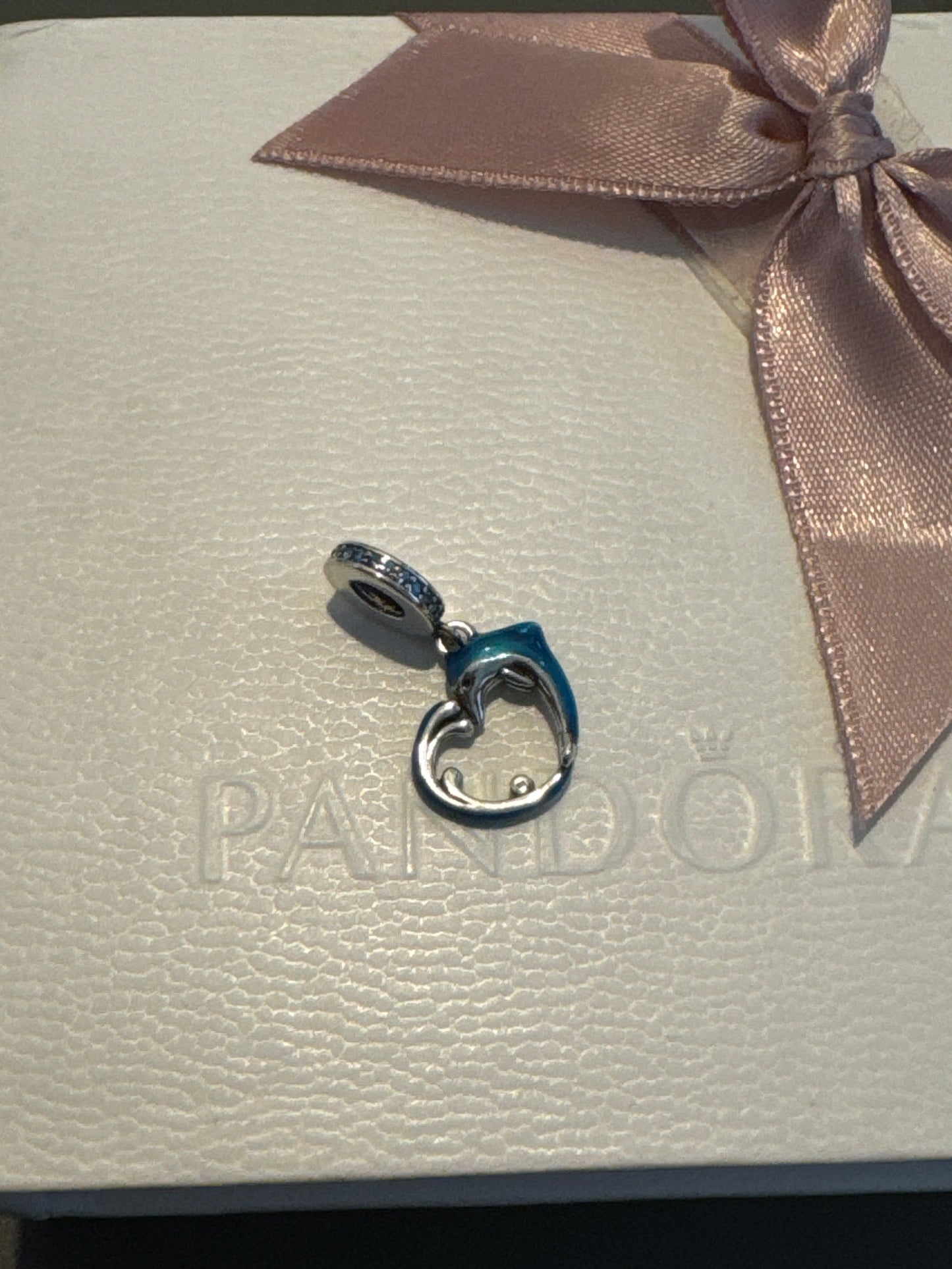 Sterling Silver Enamel Dolphin Heart Dangle Charm