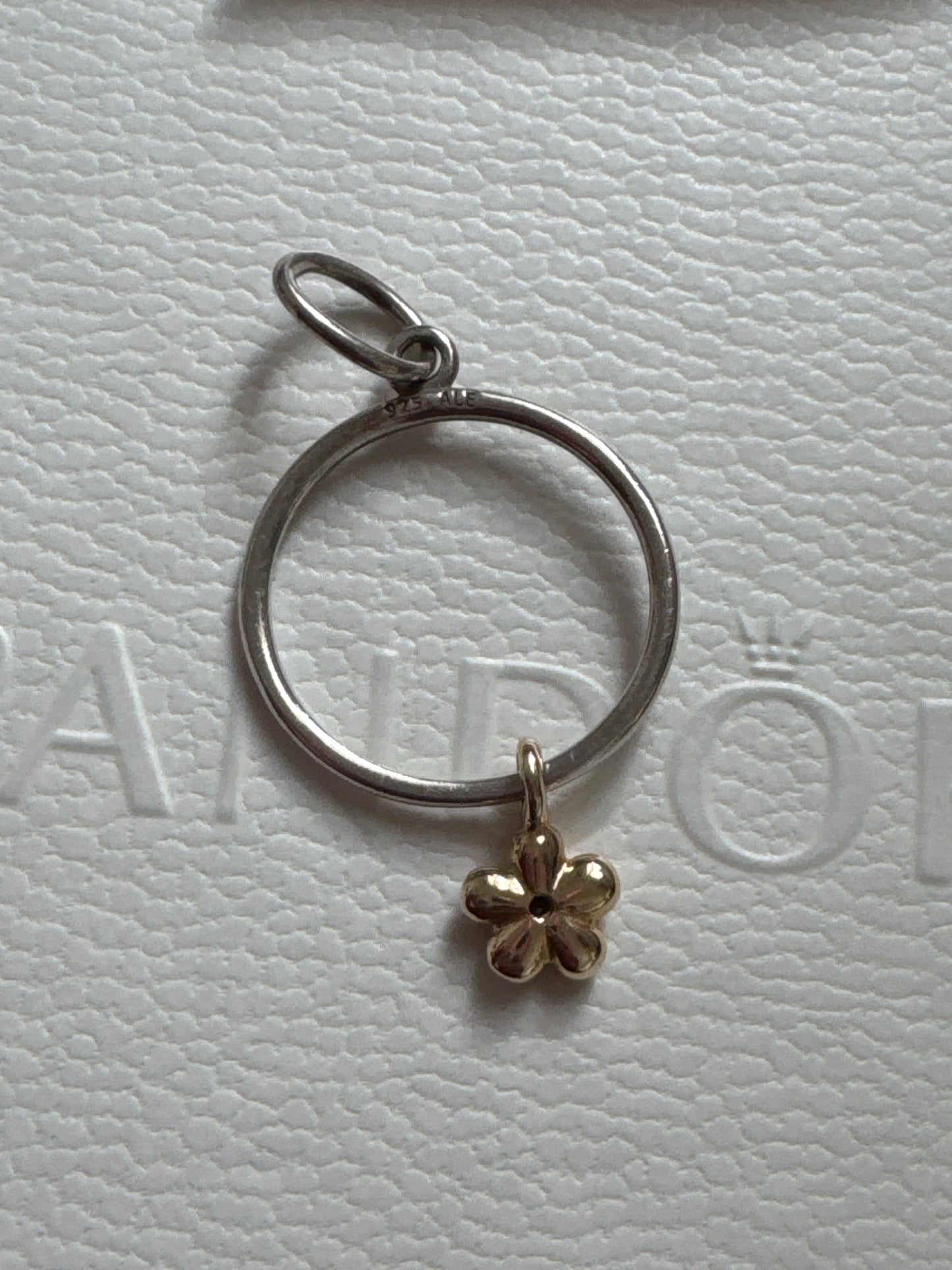 Genuine Pandora Two Tone 14k Gold Silver Diamond Flower Pendant Retired RARE