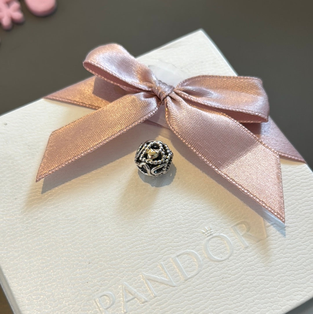 Genuine Pandora Two Tone Open work Heart and Dot Charm