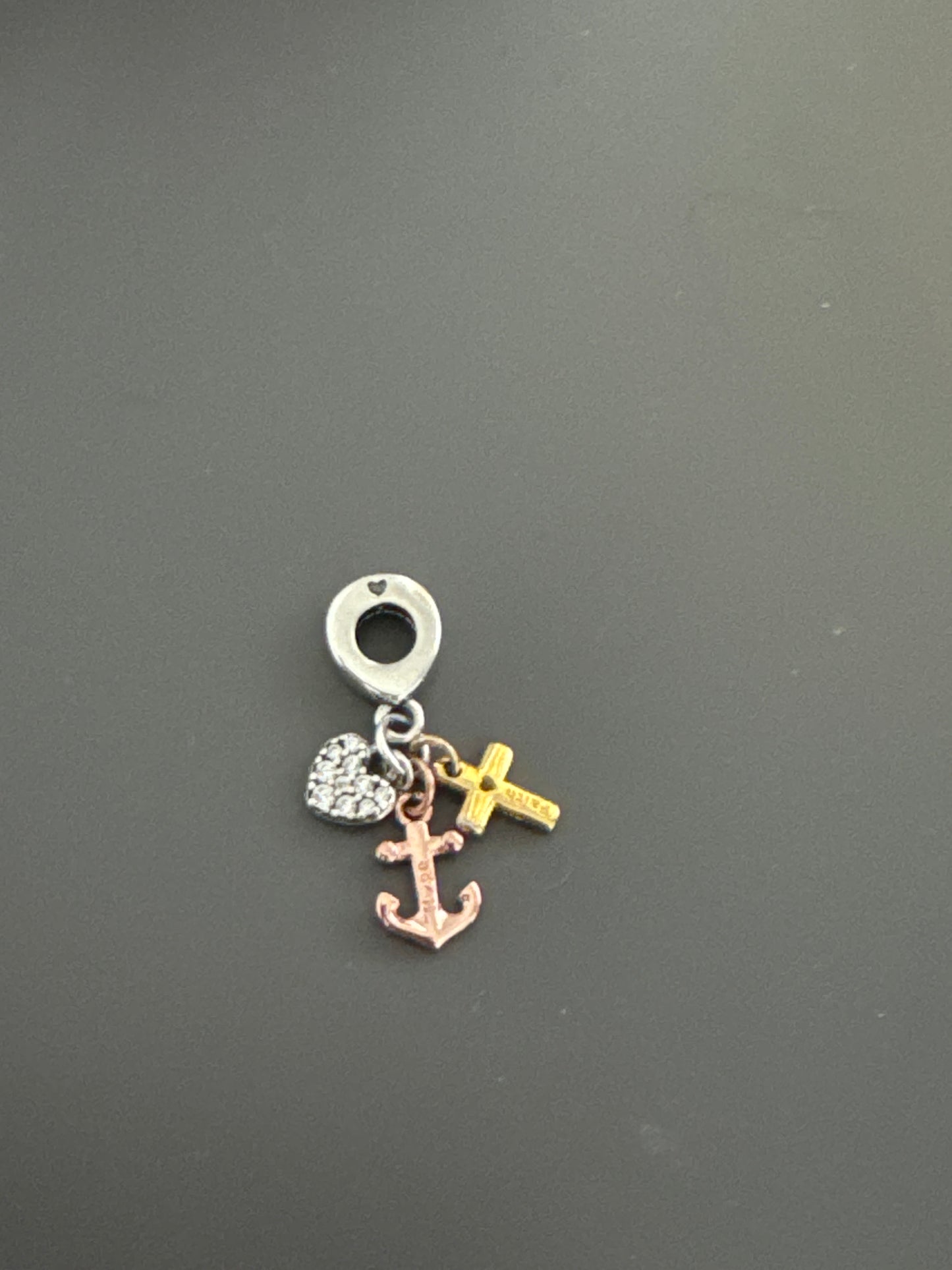 Genuine Pandora Triple-tone Cross, Heart, & Anchor Dangle Charm
