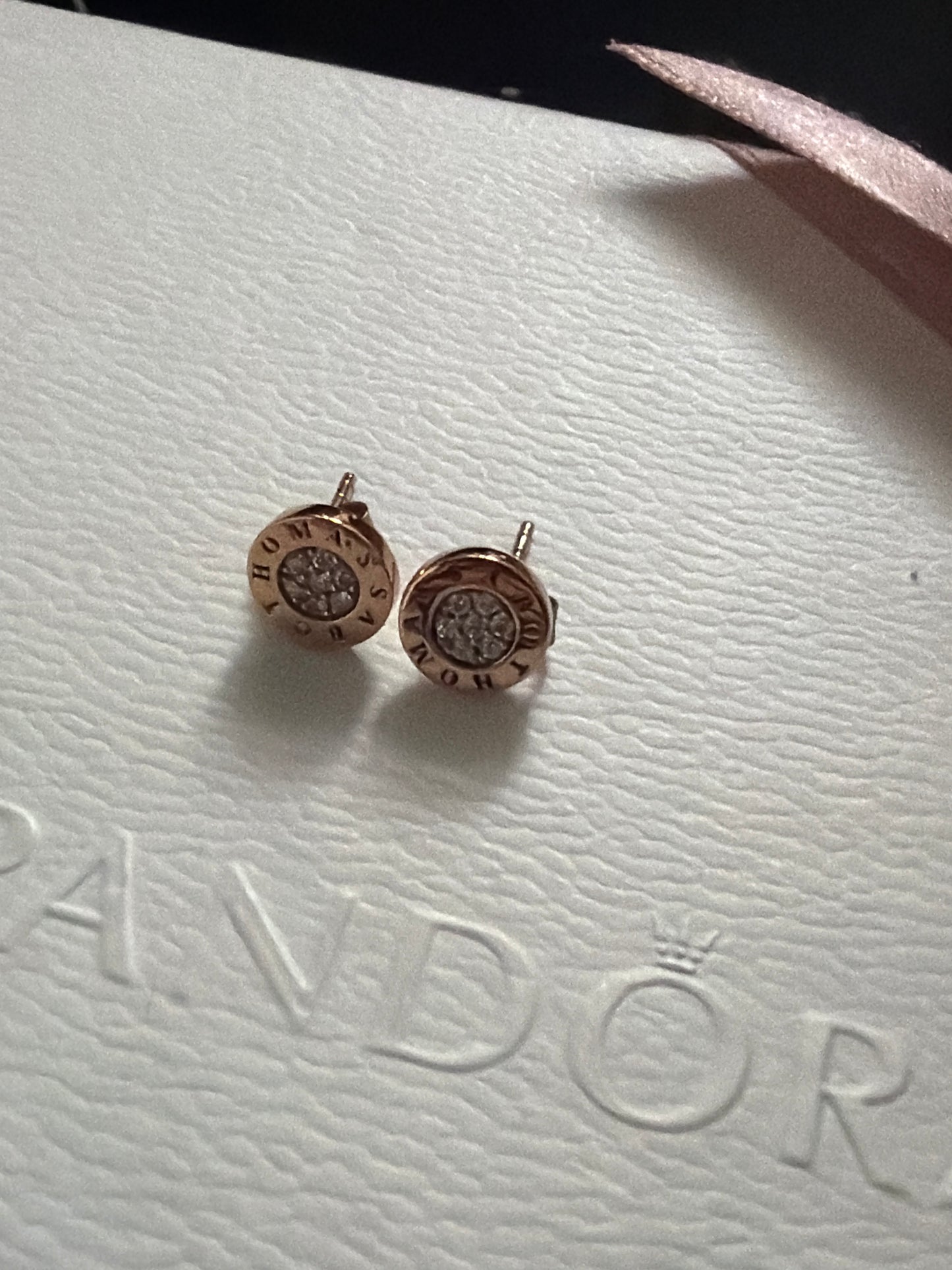 Genuine Thomas Sabo Rose Gold CZ Logo Circle Earrings