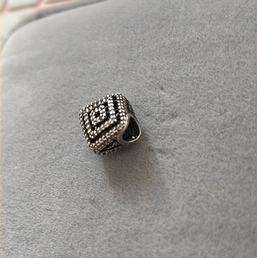 Genuine Pandora Pave Diamond Shaped Geometric Lines Charm