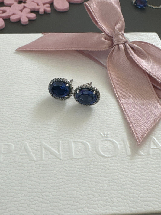 Genuine Pandora Pave Blue Sparkling Halo Earrings Stud