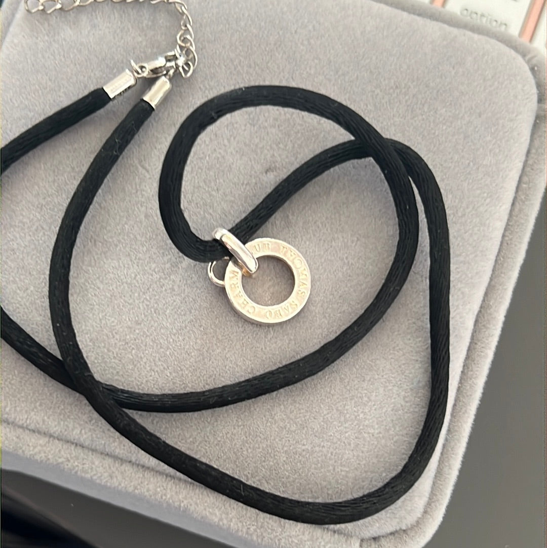 Genuine Thomas Sabo Sterling Silver Charm Hoop & Black String Necklace