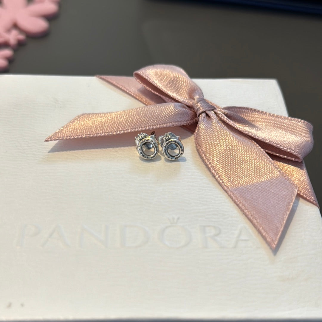 Genuine Pandora Silver Crown Pave Logo Earrings Studs