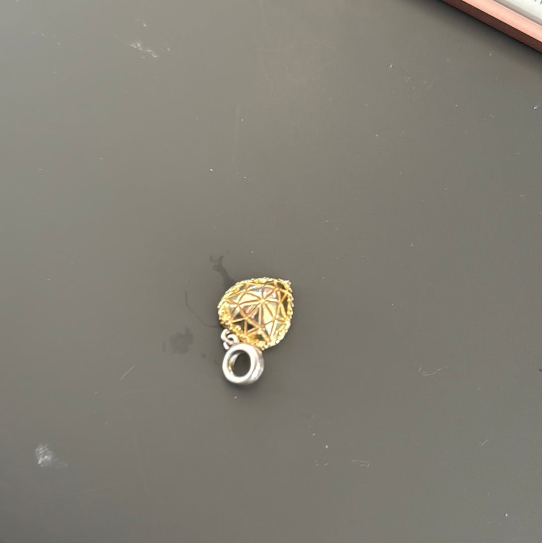 Genuine Chamilia Beautiful Golden Heart With Large Clear CZ Heart Dangle Charm