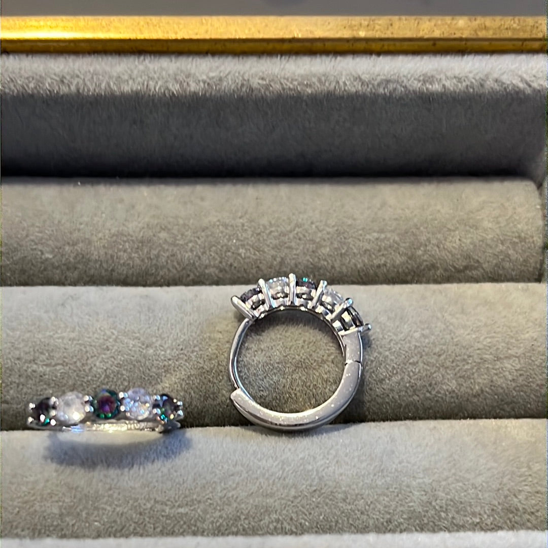 Brand New Sterling Silver Hoops Blue & Clear CZ Stones