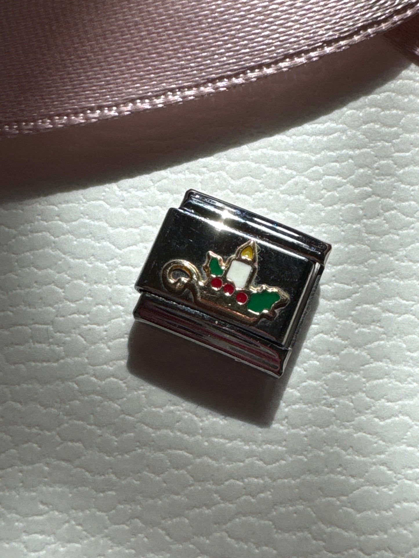 Genuine Nomination Silver Link Charm Christmas Candle Holly