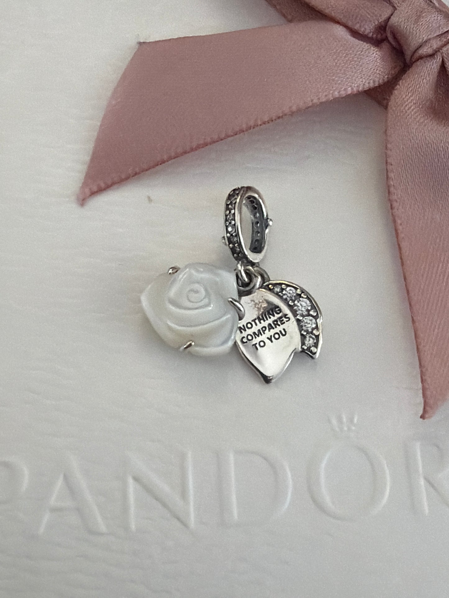 Genuine Pandora White Rose and Petal Heart Charm