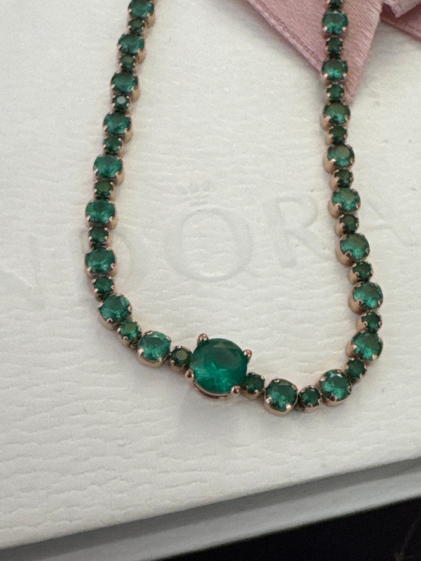 Genuine Pandora Rose Gold Green Stone Sparkle Bracelet Max 18cm Max