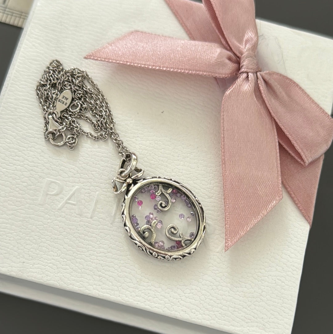 Genuine Pandora Regal Locket of Dazzle Locket Necklace 50cm Chain HTF