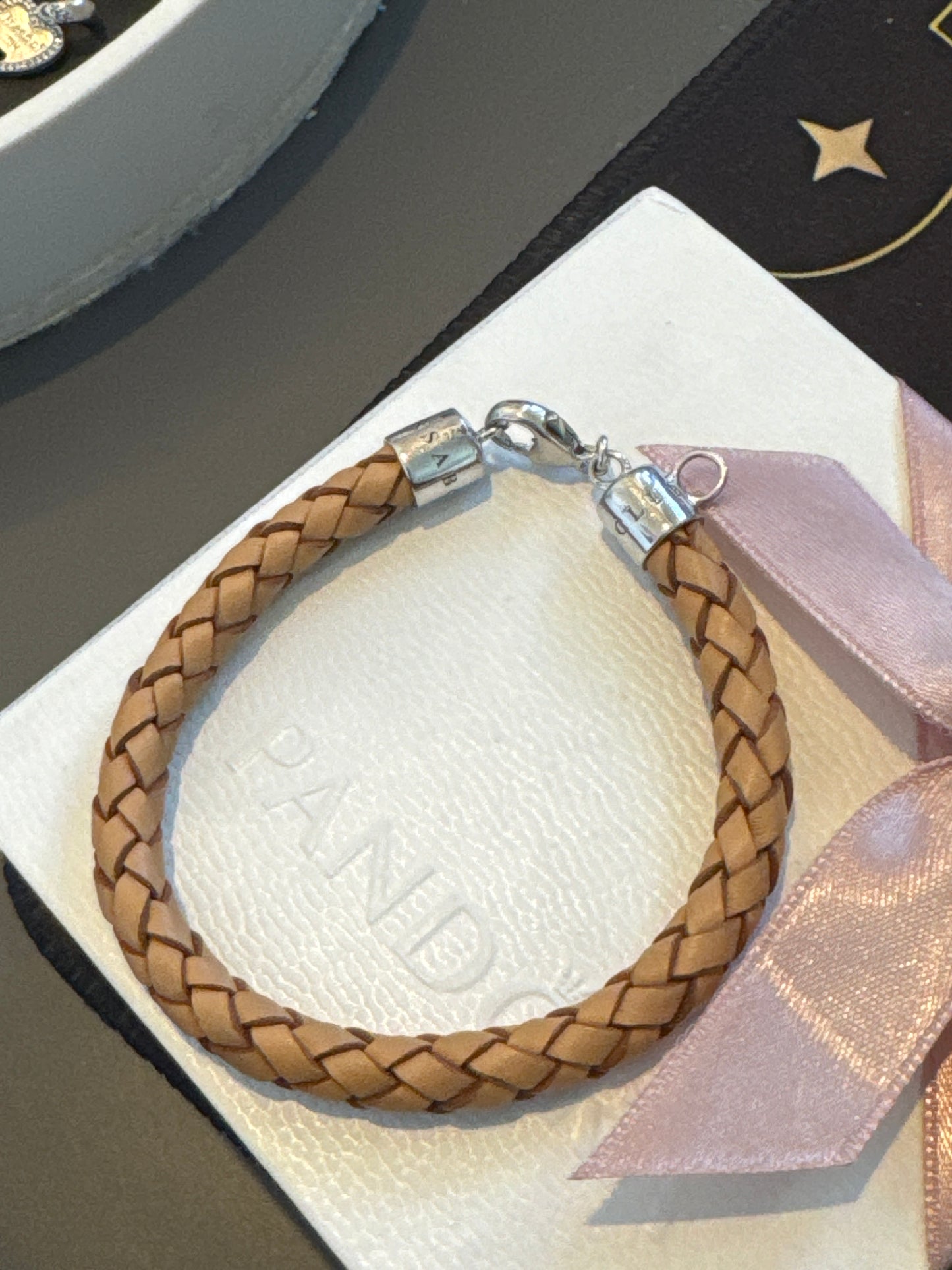 Genuine Thomas Sabo Tan Leather Thick Clip Charm Bracelet 19cm