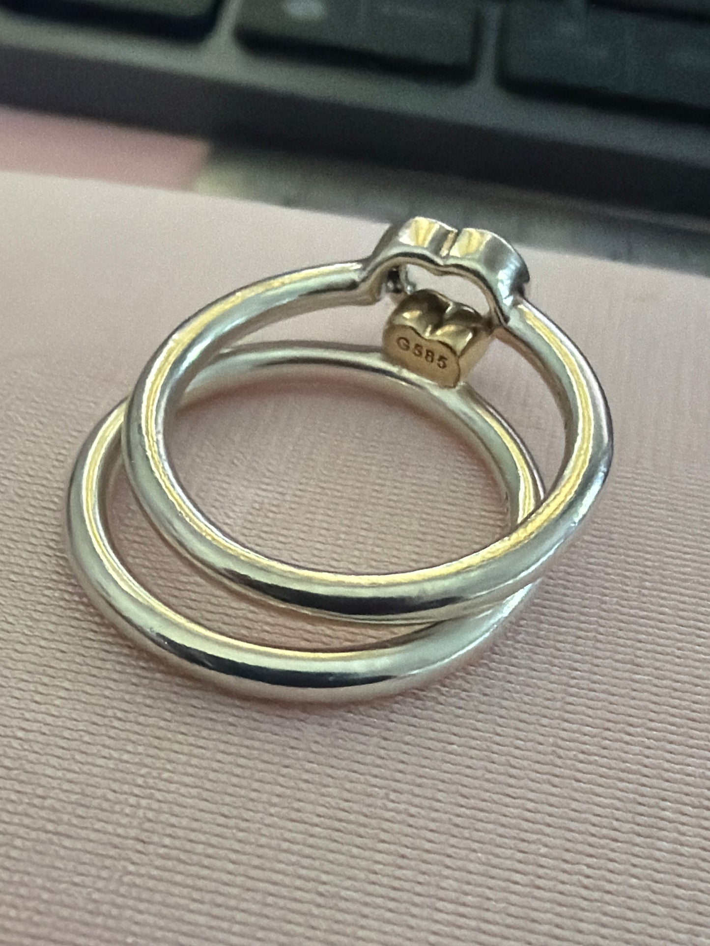 Genuine Pandora Puzzle Piece Pave Openwork Ring & Solid Gold Heart RIngs Size 50