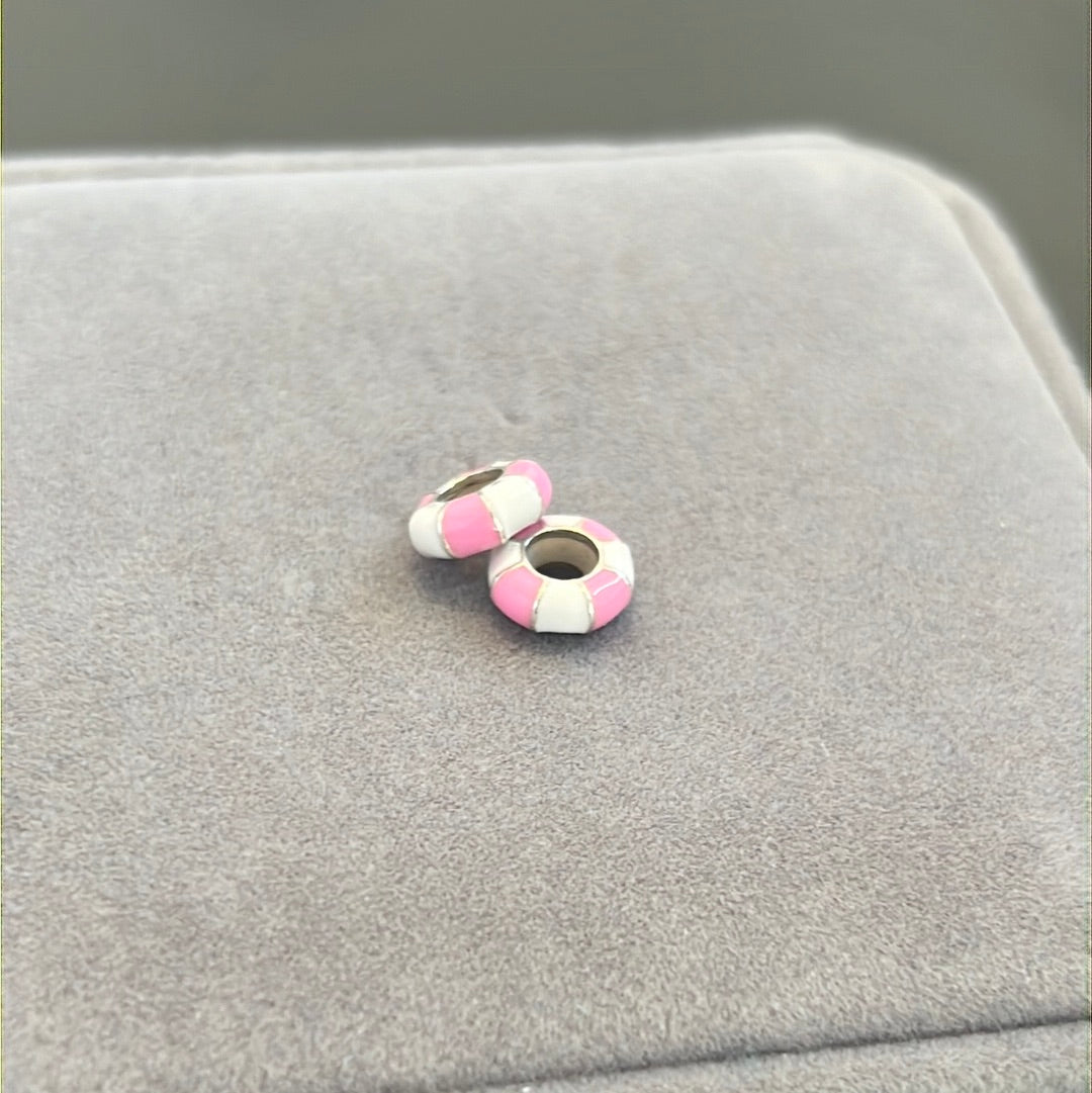 Sterling Silver Enamel Pink and White Stripe Silicone Moments Stoppers X2 Perfect for Bangles