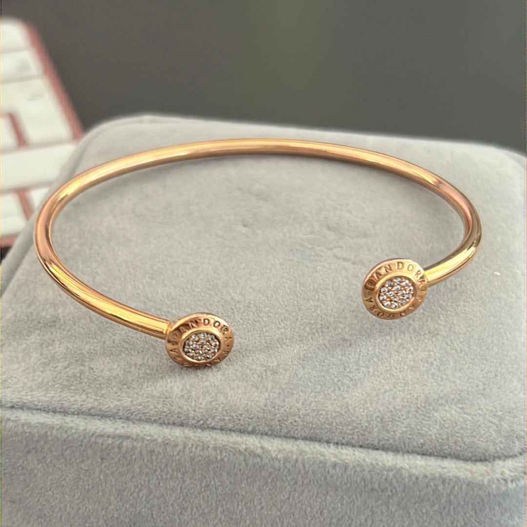 Genuine Pandora Rose Gold Signature Open Pave Bangle Logo Size 3