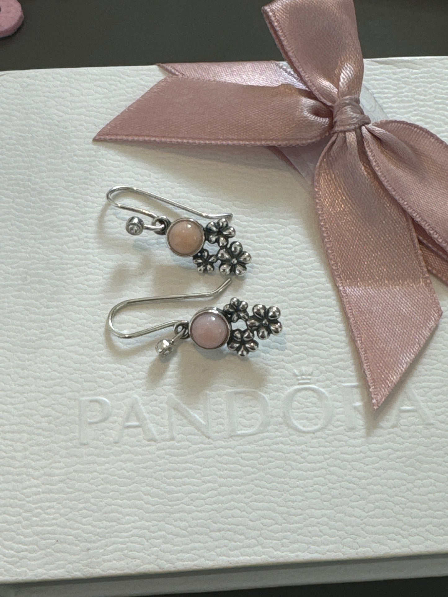 Genuine Pandora Compose HTF Pink Opal Flower Earrings Compose
