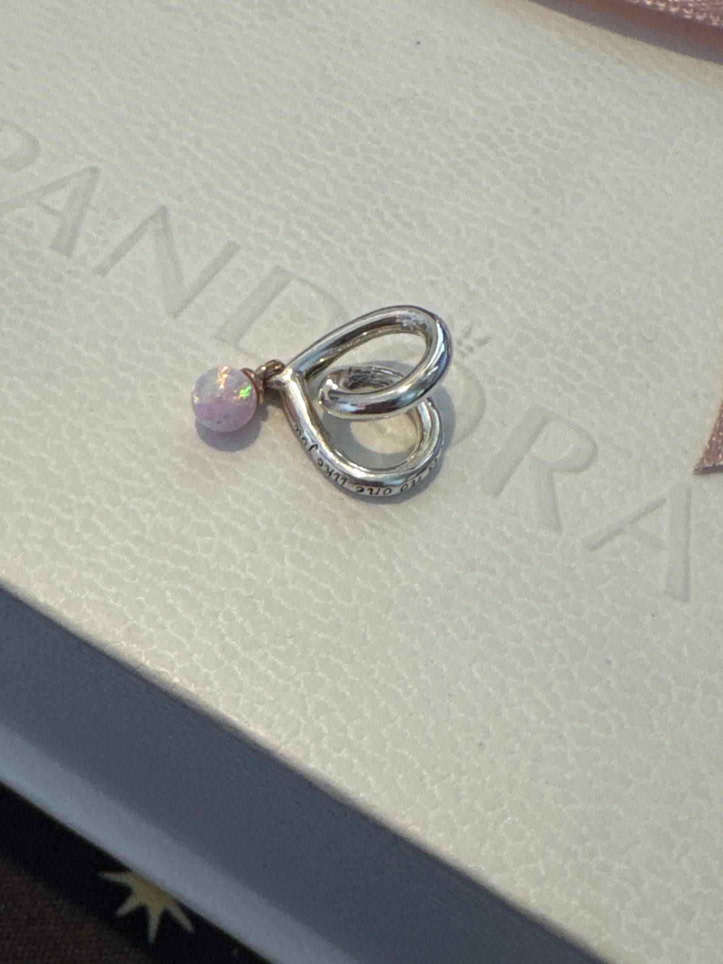 Genuine Pandora Open Heart Opal Pink Stone Dangle Charm