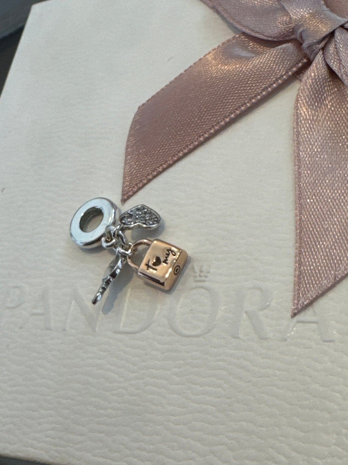 Genuine Pandora Rose Gold Lock and Heart Key Dangle Charm