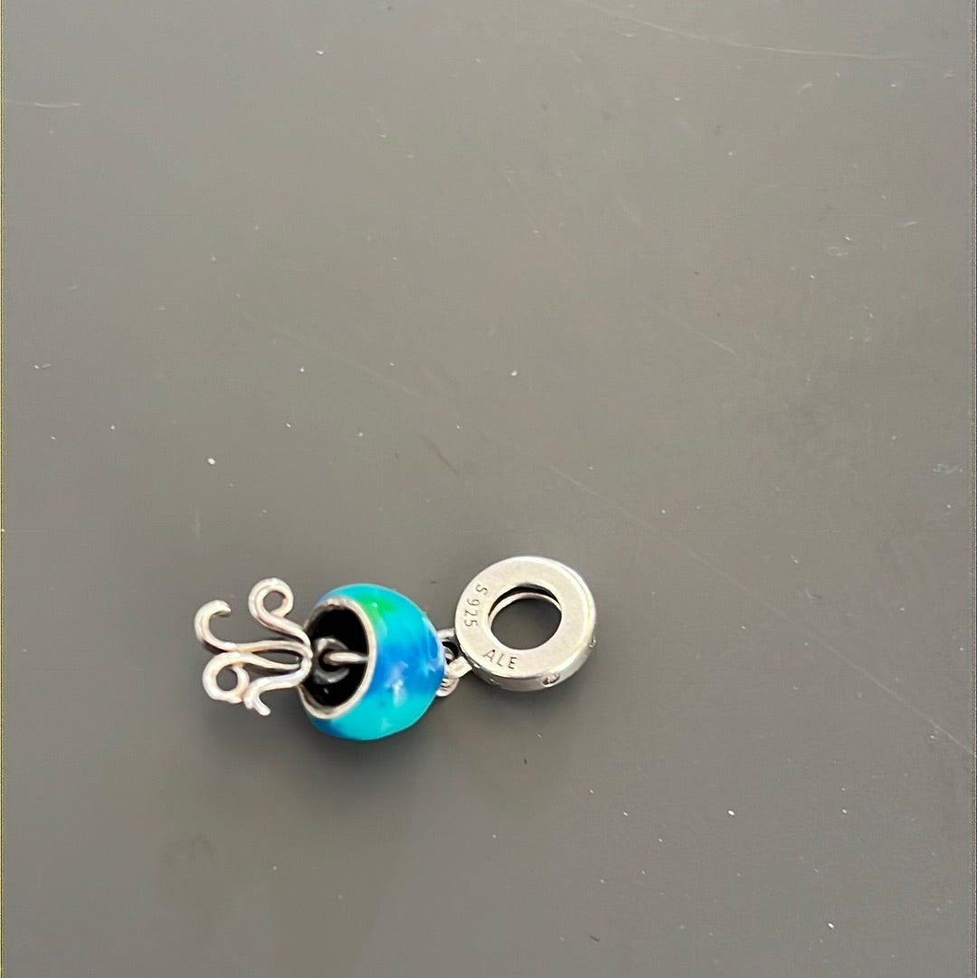 Genuine Pandora New Summer Ocean Blue Jellyfish Dangle Charm