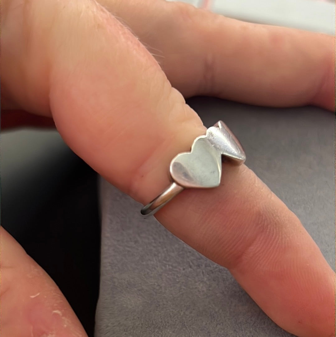 Genuine Thomas Sabo Sterling Silver Double Heart Ring Size 54