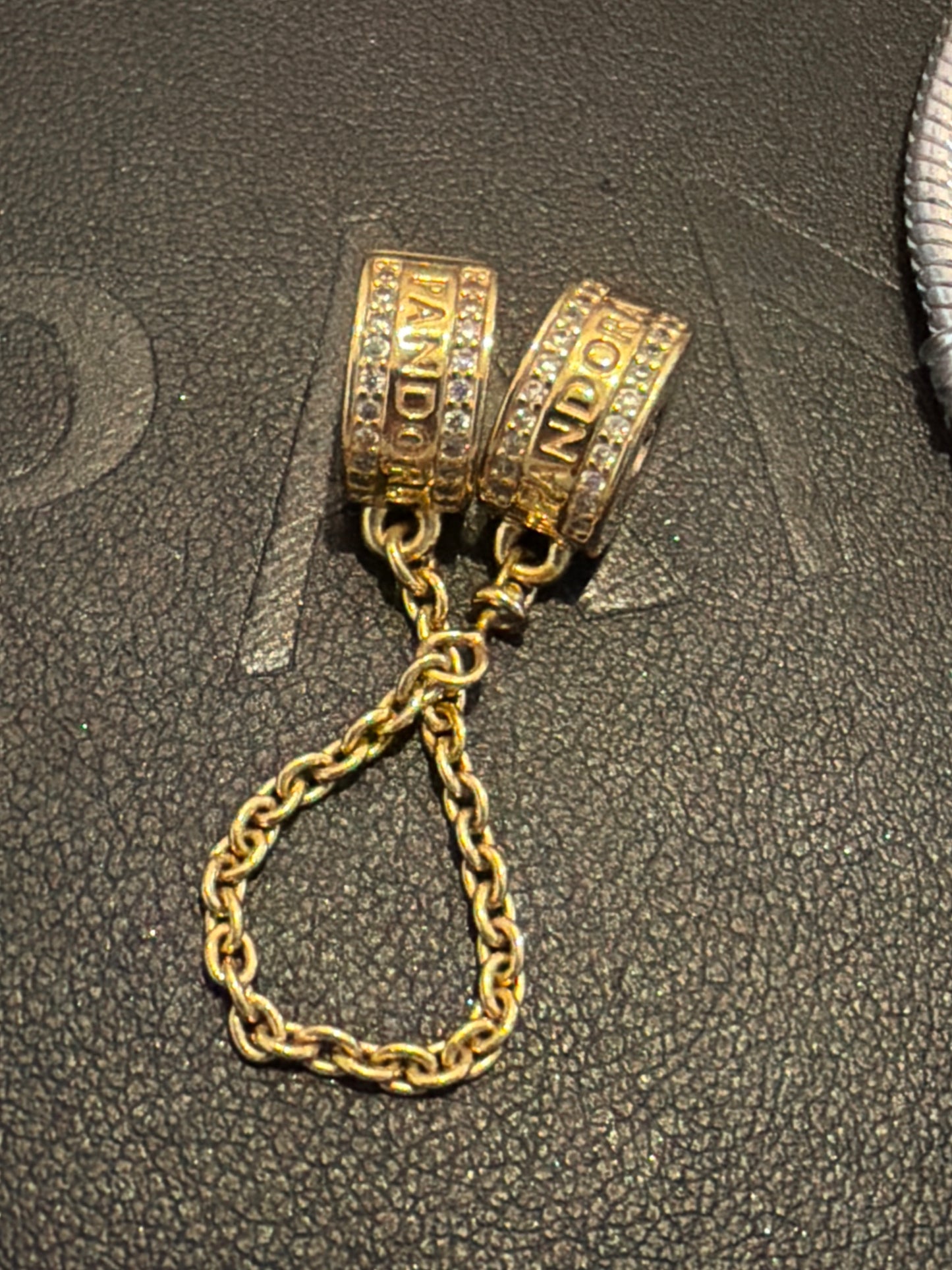 Genuine Pandora Shine Gold Logo Clip Safety Chain Silicone Insert