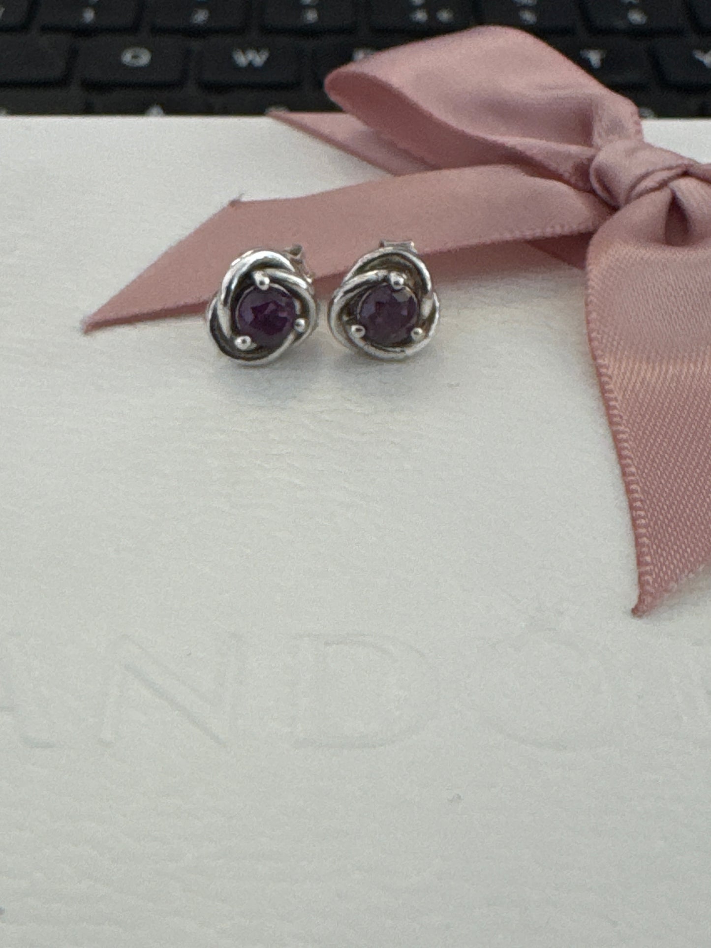 Genuine Pandora Purple February Amethyst Eternity Birthstone Earrings