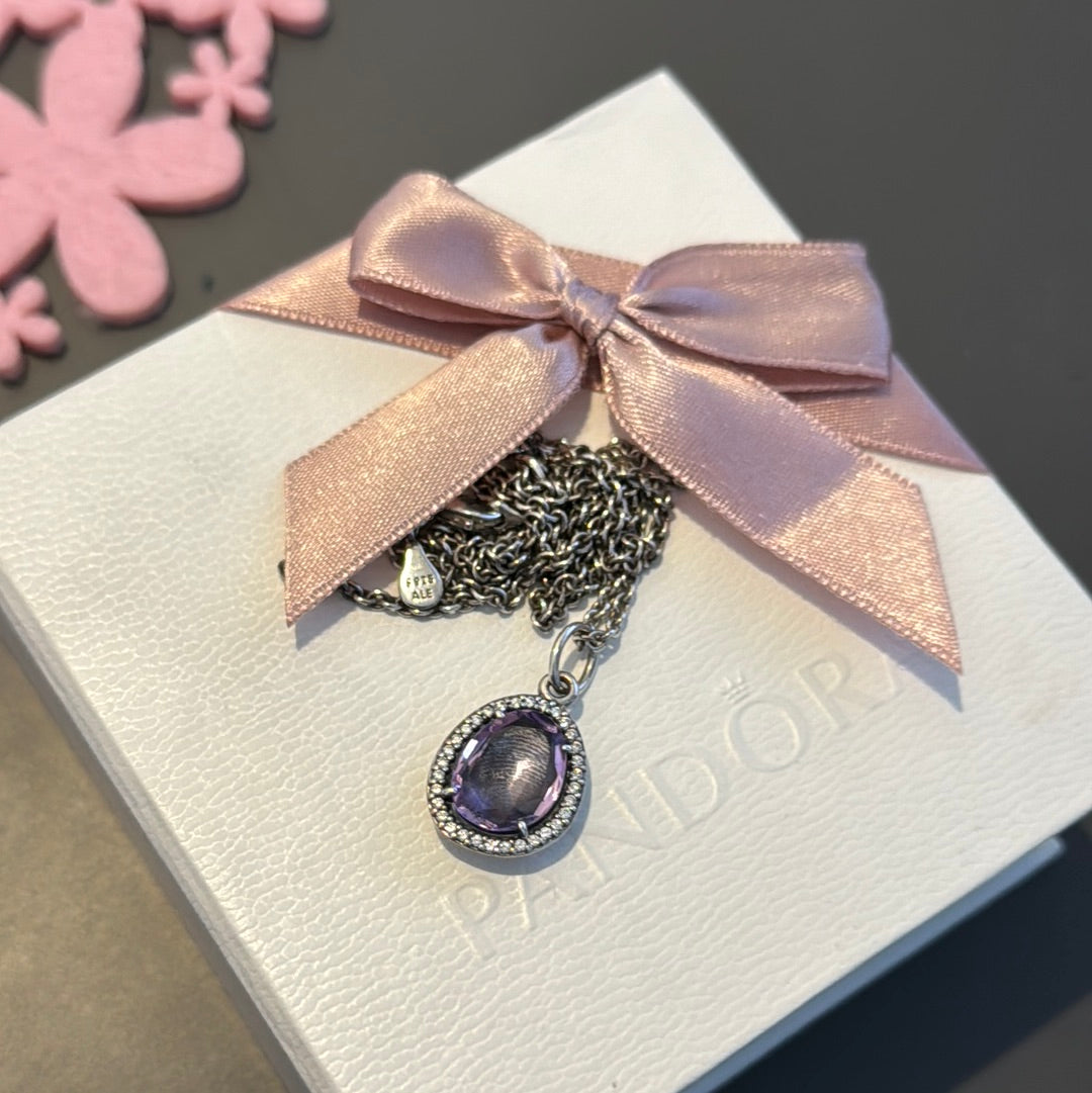 Genuine Pandora Pave Glamorous Legacy Amethyst CZ Necklace