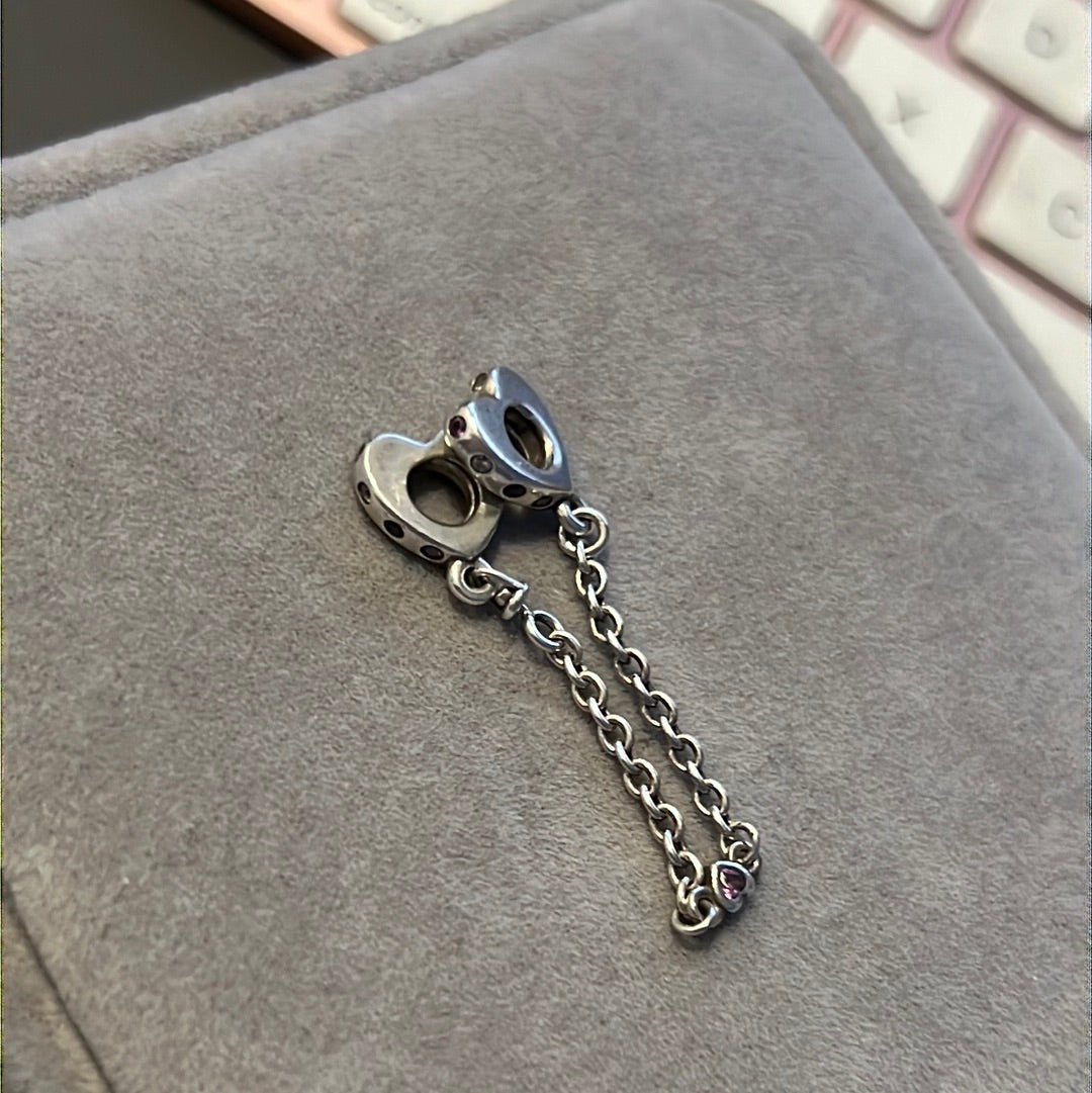 Genuine Pandora Pave Hearts Safety Chain with CZ