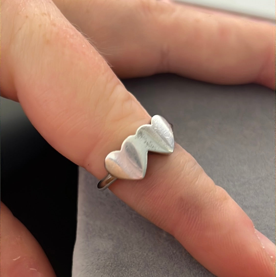 Genuine Thomas Sabo Sterling Silver Double Heart Ring Size 54