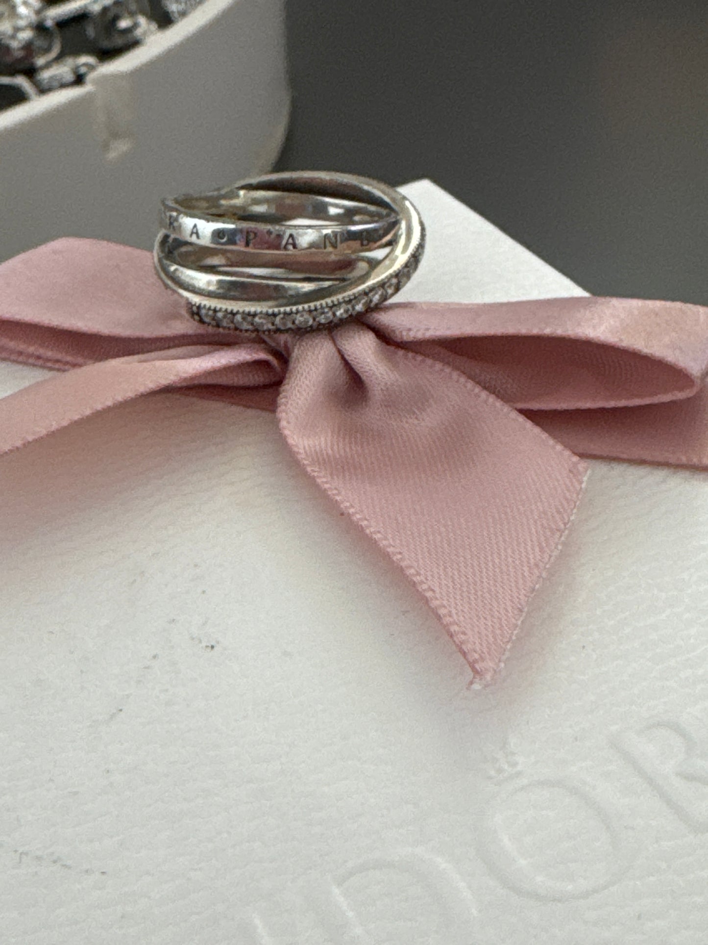 Genuine Pandora Crossover Pave Triple Band Logo Ring Size 52