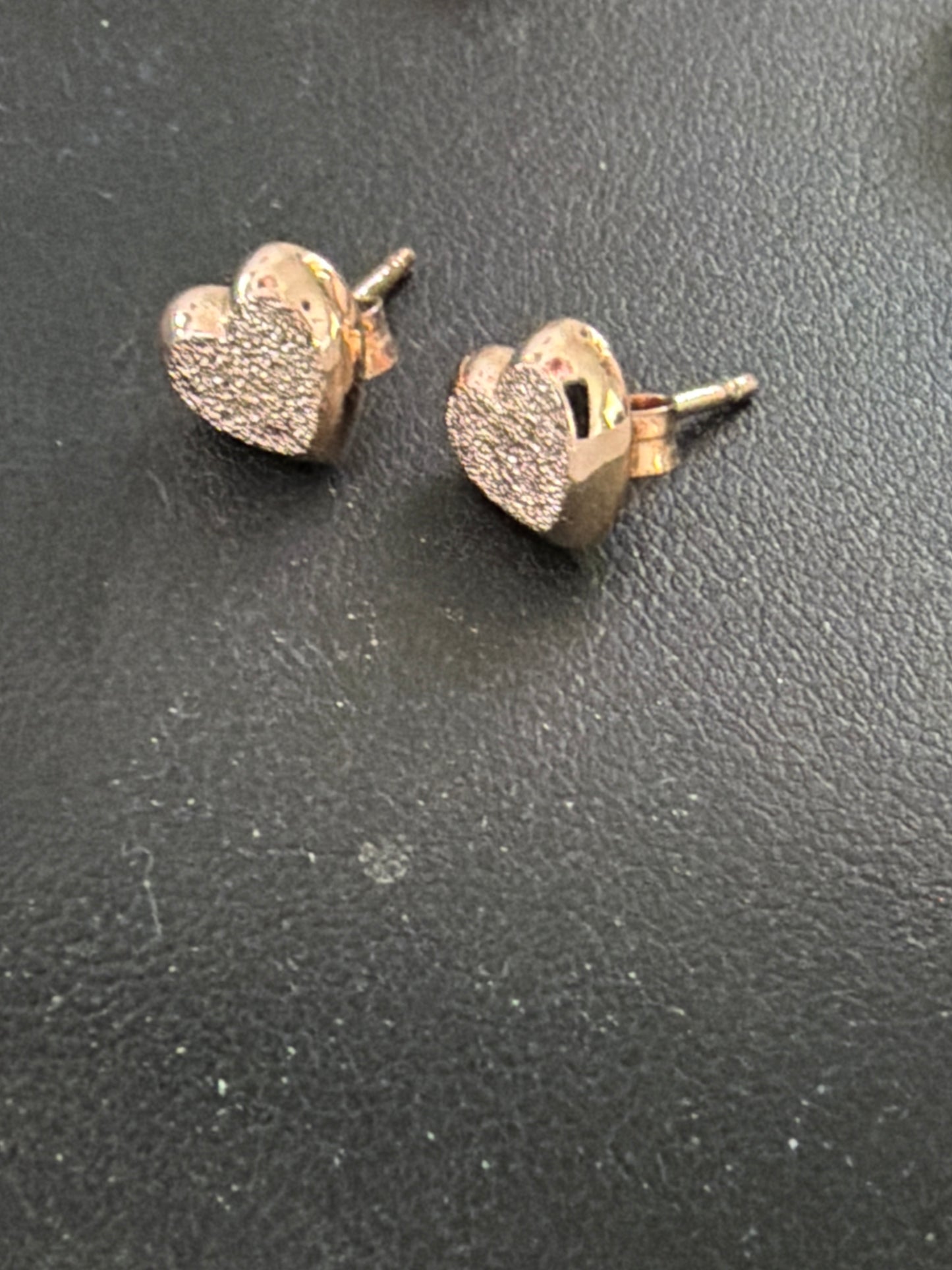 Genuine Pandora Rose Gold Plain Matte Textured Heart Stud Earrings
