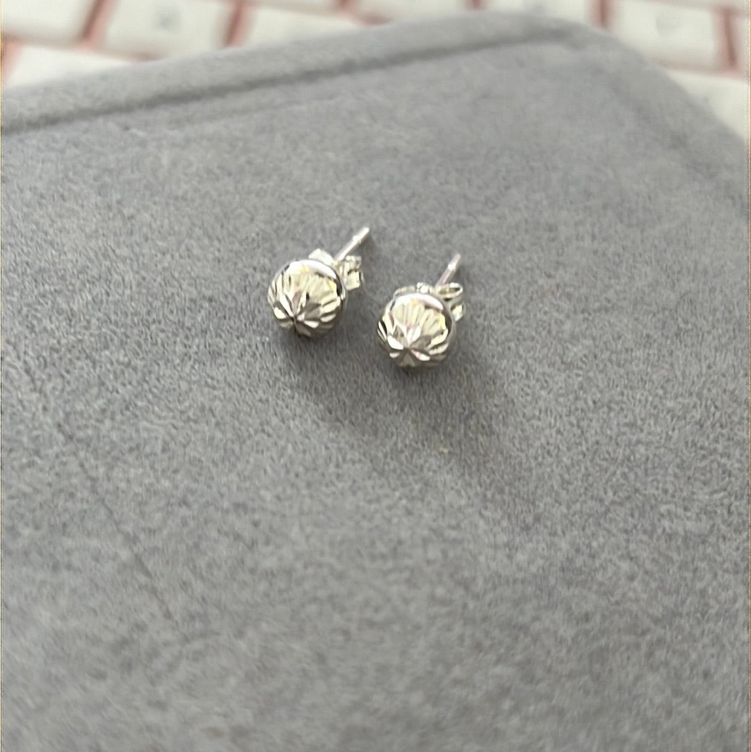 Sterling Silver Ball Earrings Studs With Etching Design