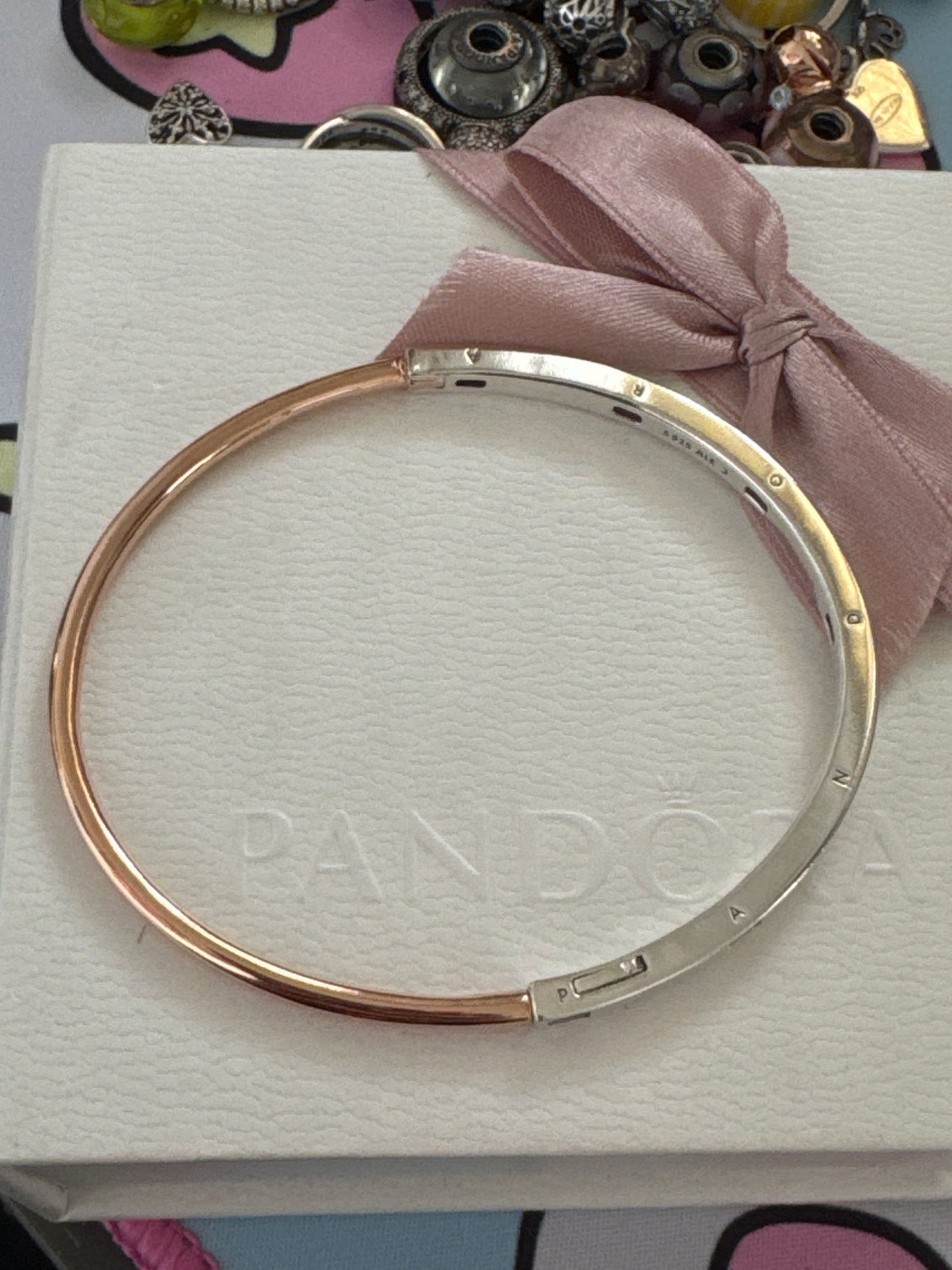 Genuine Pandora Signature I-D rose Gold & Silver With CZ Bangle Size 3