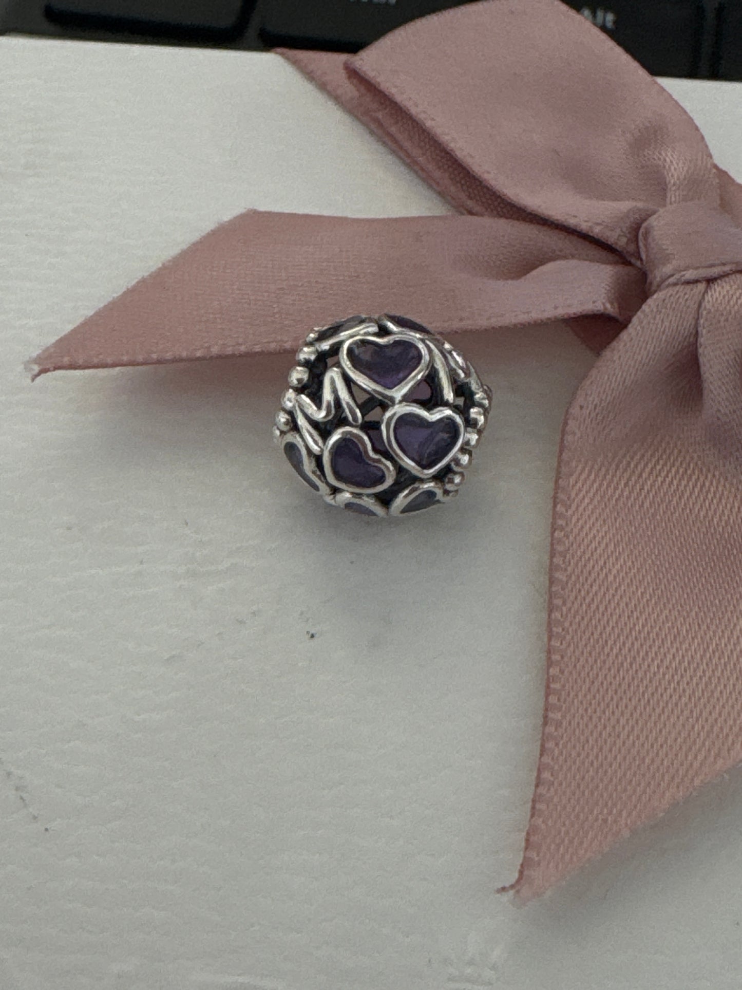 Genuine Pandora Purple Enamel Heart Openwork Charm