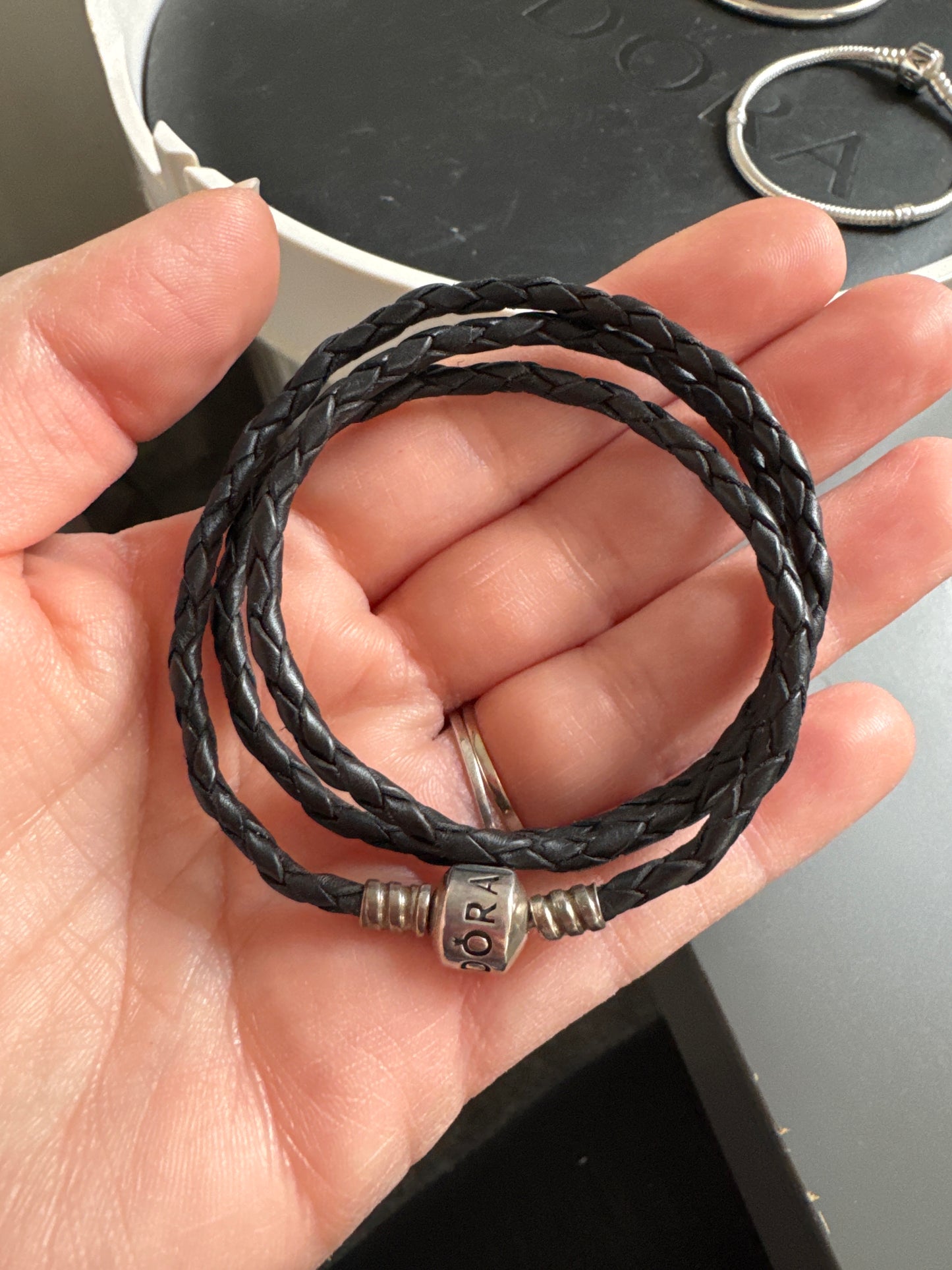 Genuine Pandora Black Leather Triple Wrap Around Bracelet