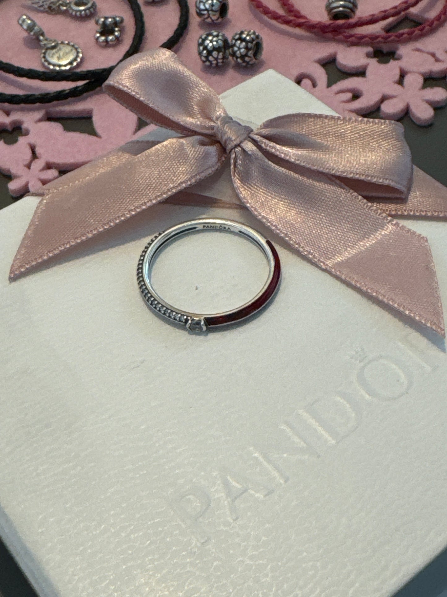 Genuine Pandora Me Pave and Red Enamel Ring Size 54