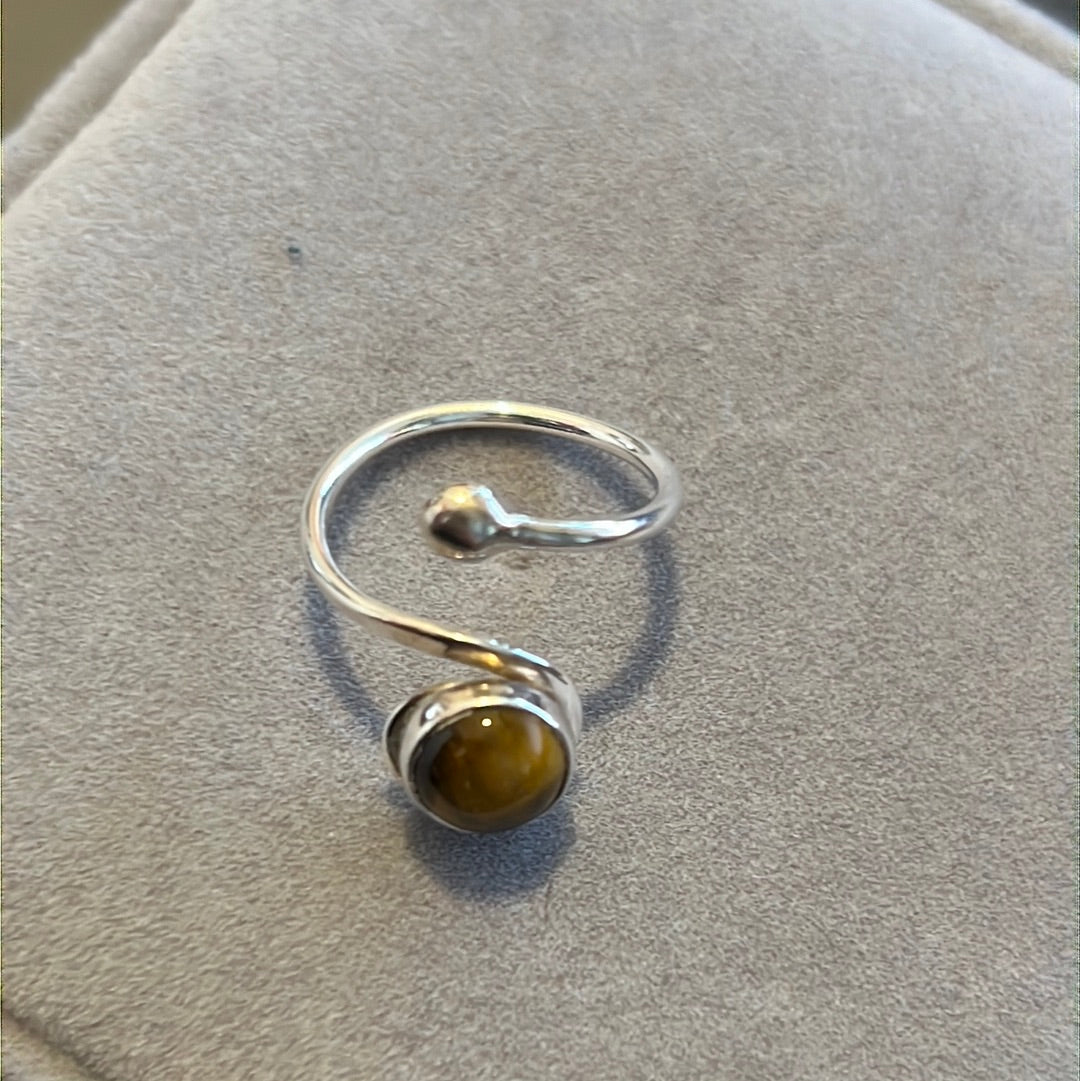 Sterling Silver Adjustable Tigers Eye Gemstone Ring 54