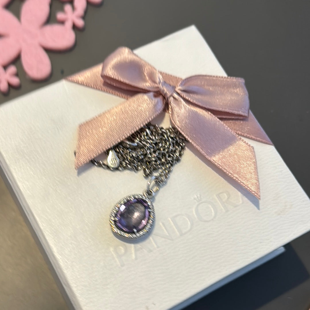 Genuine Pandora Pave Glamorous Legacy Amethyst CZ Necklace