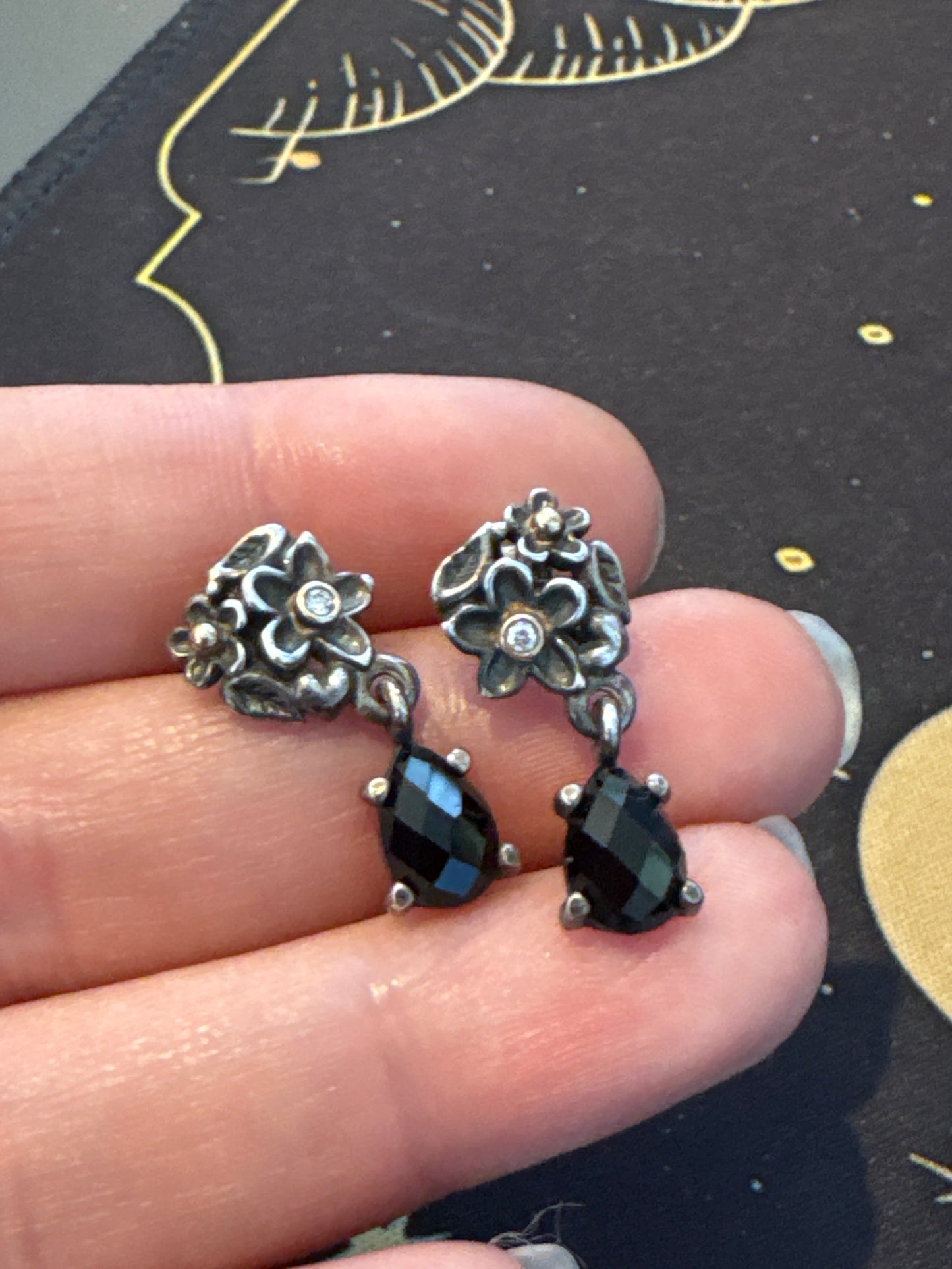 Genuine Pandora Garden Odyssey Two Tone Flower Dangle Earrings SUPER RARE