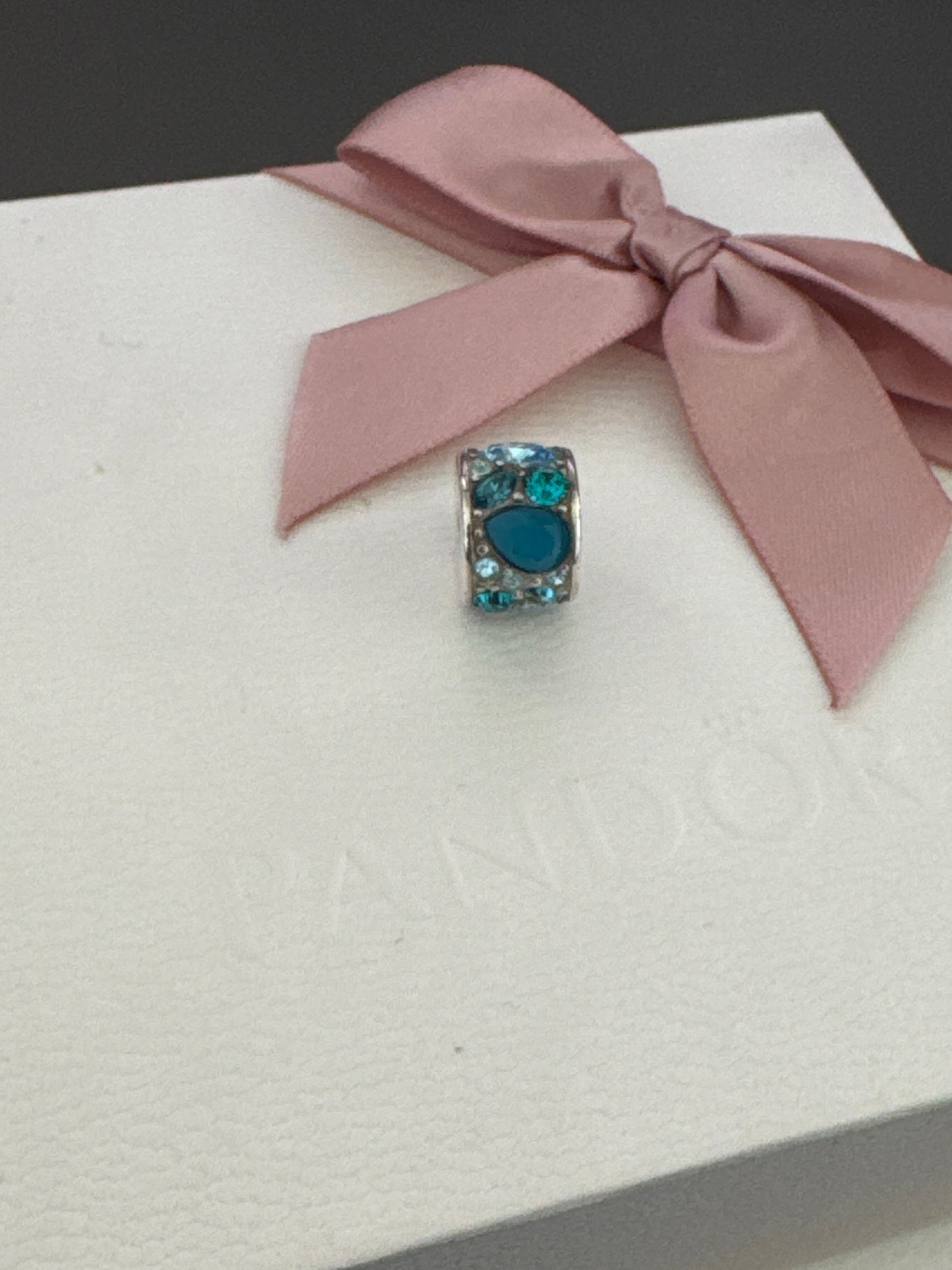 Genuine Chamilia Teal Blue Teardrop Pave Large Charm