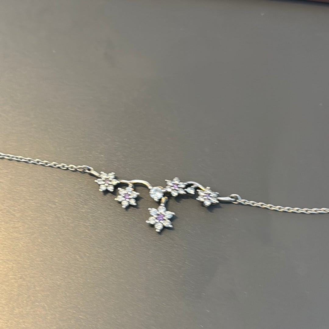 Genuine Pandora Purple Pave Dangle Forget Me Not Necklace 50cm Max Drop