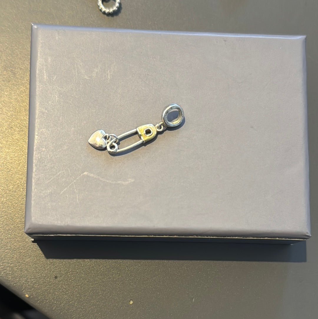 Genuine Chamilia Safety Pin Baby Heart Dangle Charm