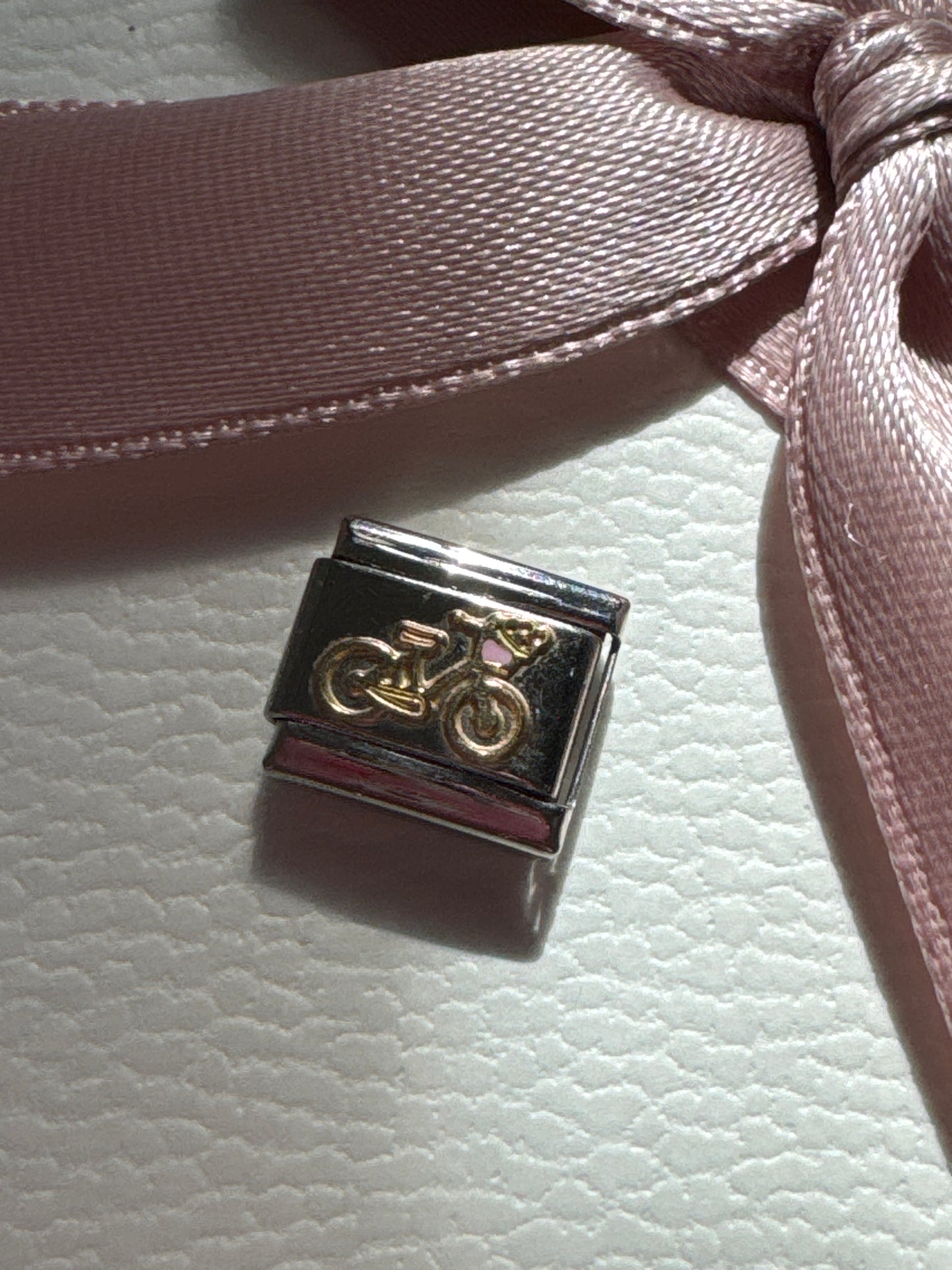Genuine Nomination Silver Link Charm Gold Enamel Flower Bicycle Bike