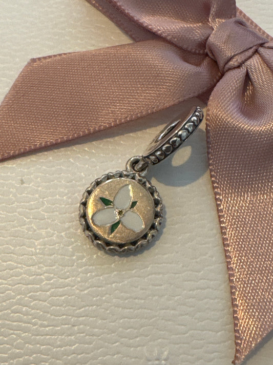 Genuine Pandora HTF Canada White Flower Orchid Enamel Dangle Charm