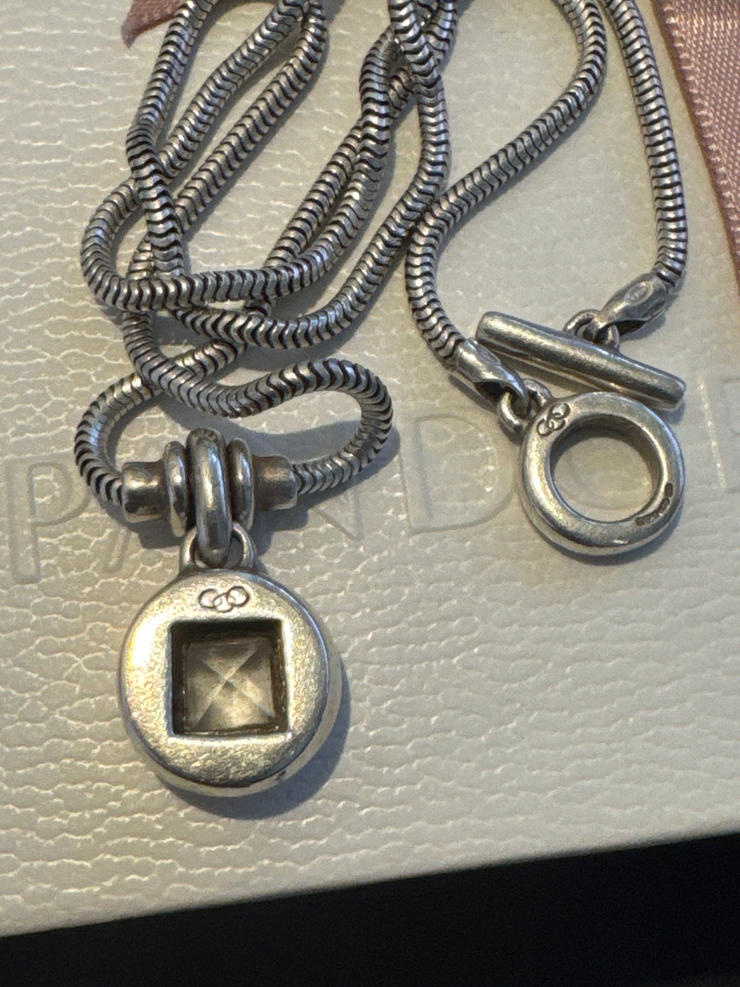 Genuine Links of London Two Tone Large Square CZ T Clasp Necklace