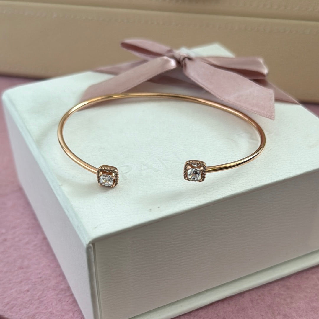 Genuine Pandora Rose Gold Bangle With Open Clear Stones Size 3 Large