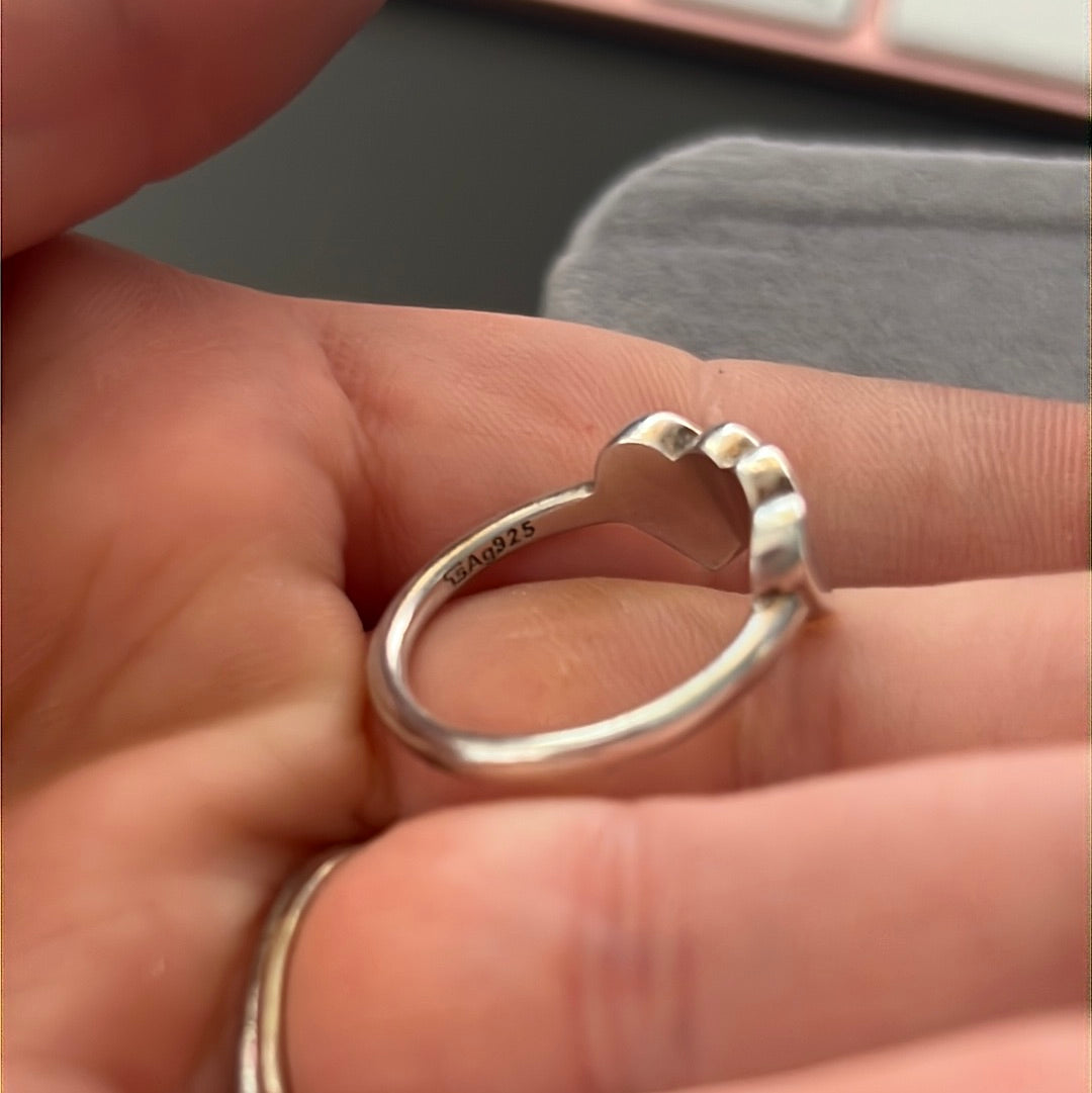 Genuine Thomas Sabo Sterling Silver Double Heart Ring Size 54