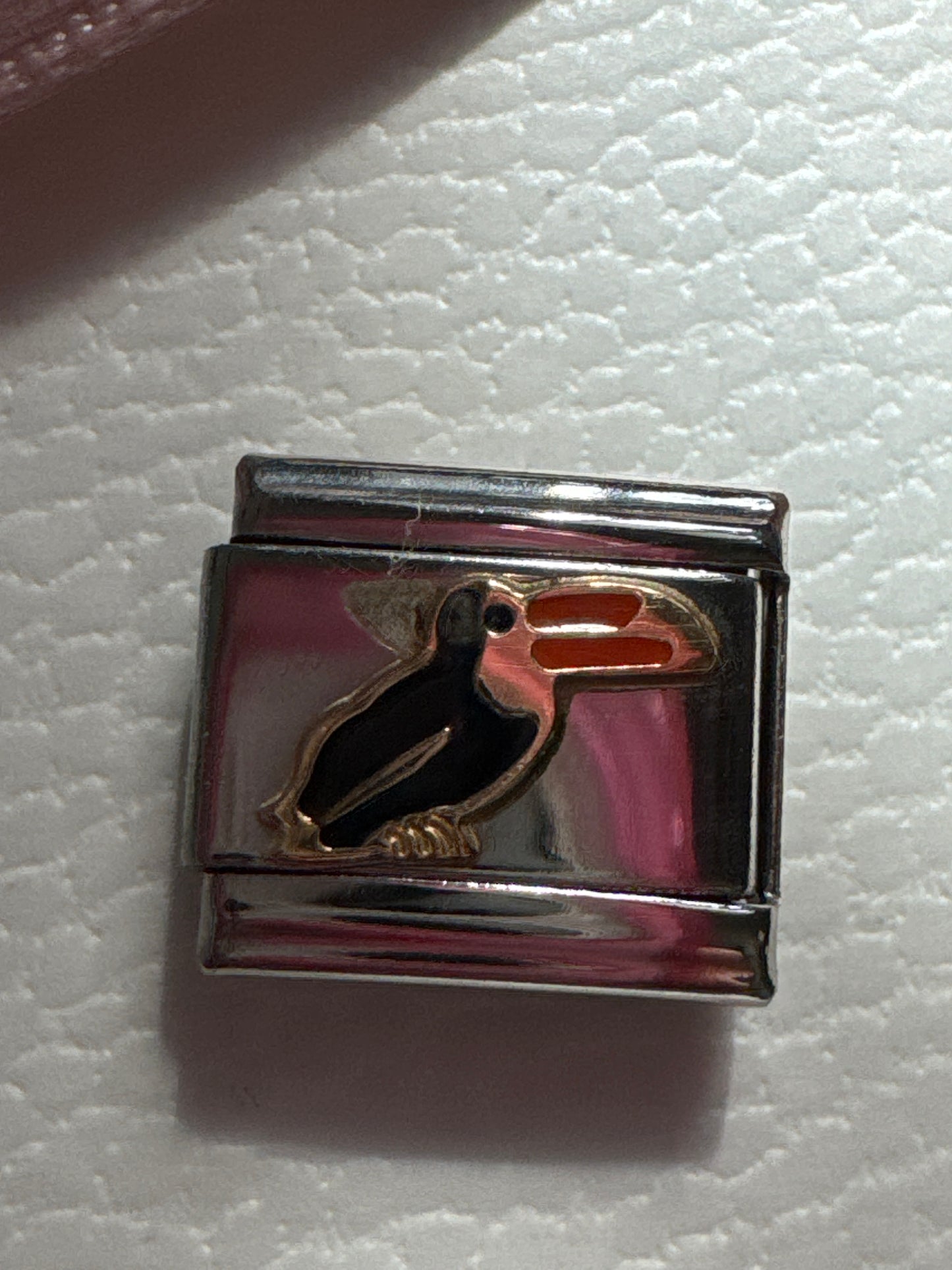 Genuine Nomination Silver Link Charm Enamel Tucan Bird Animal