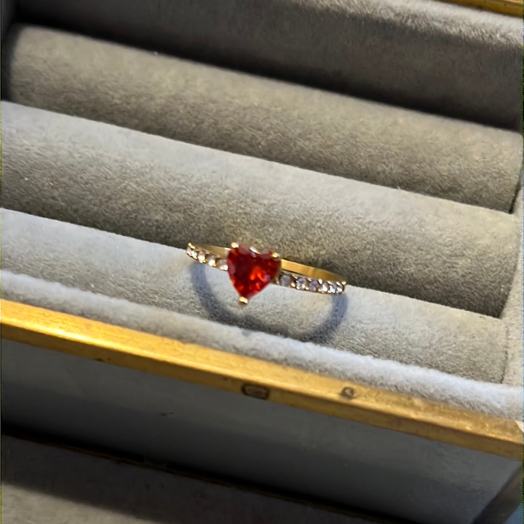 Brand New Gold Plated Pave Red CZ Heart Ring 54